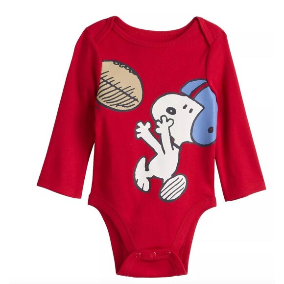 Baby Jumping Beans® Peanuts Snoopy Football Long Sleeve Lapped Shoulder Bodysuit - Picture 1 of 1